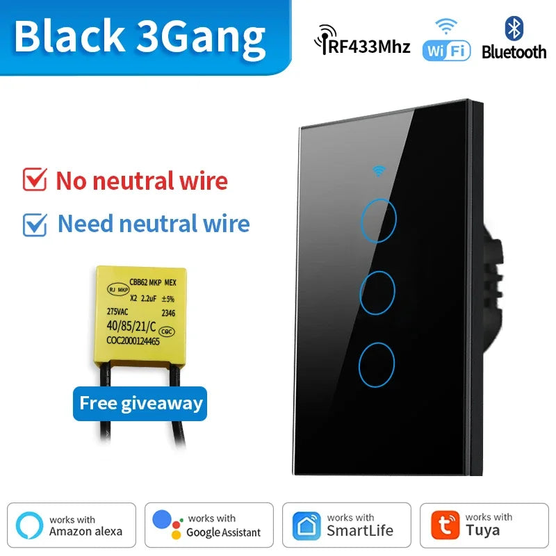 Interruptor Inteligente TNCE Tuya WiFi+Bluetooth/Zigbee - Sem Fio Neutro