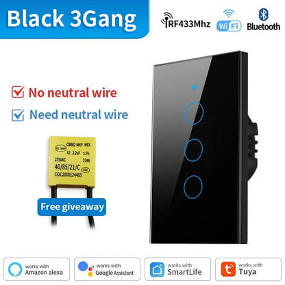 Interruptor Inteligente TNCE Tuya WiFi+Bluetooth/Zigbee - Sem Fio Neutro