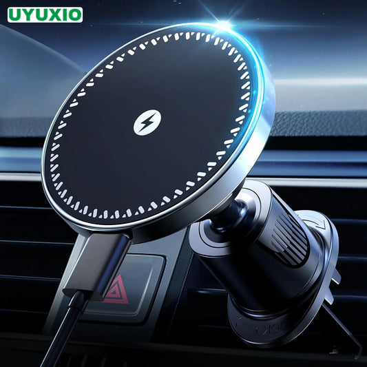 Carregador Magnético Sem Fio UYUXIO 15W para Veículos - Suporte para iPhone e Samsung