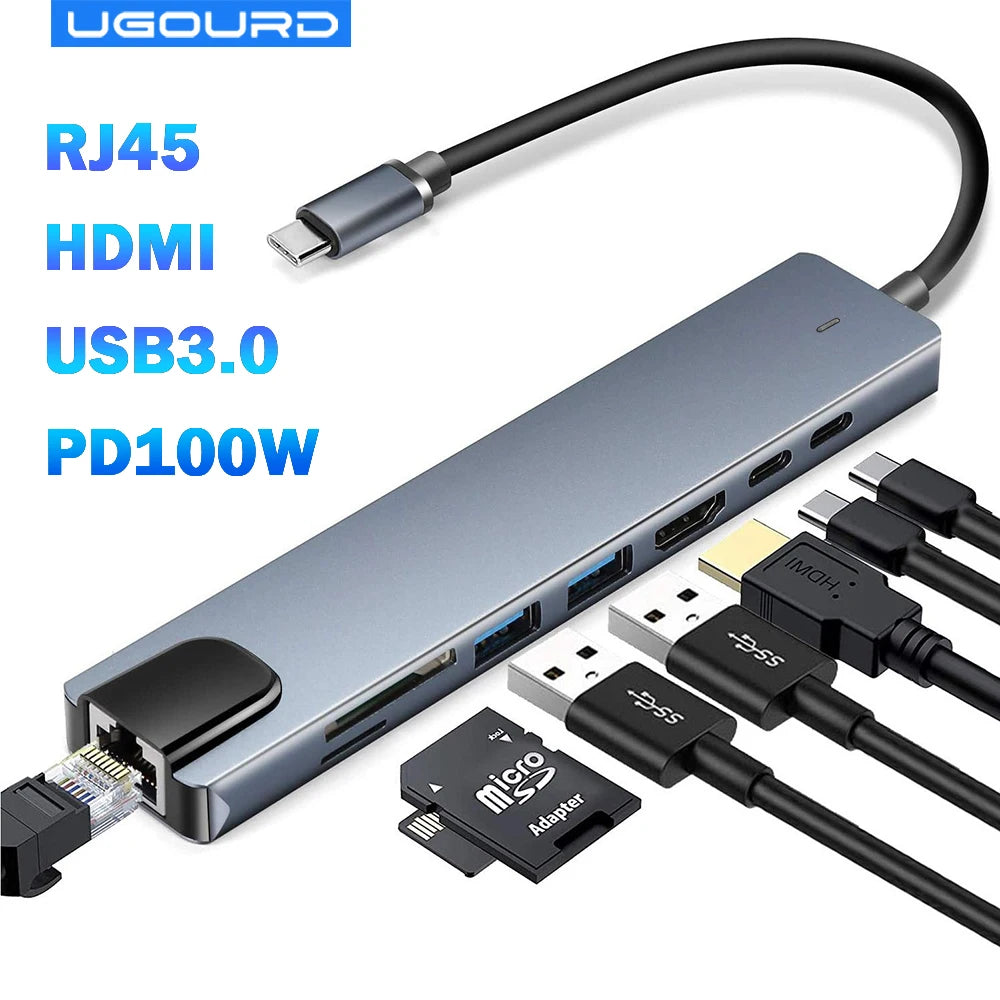 Estação de Docking USB 3.0 Type C com HDMI 4K e Adaptador Ethernet