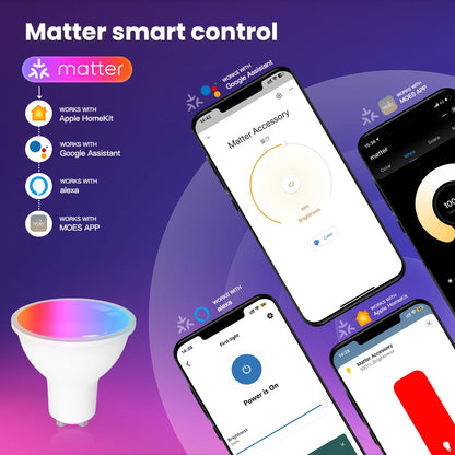 Lâmpada Inteligente MOES Tuya Matter GU10 - Controle por Voz e 16 Milhões de Cores
