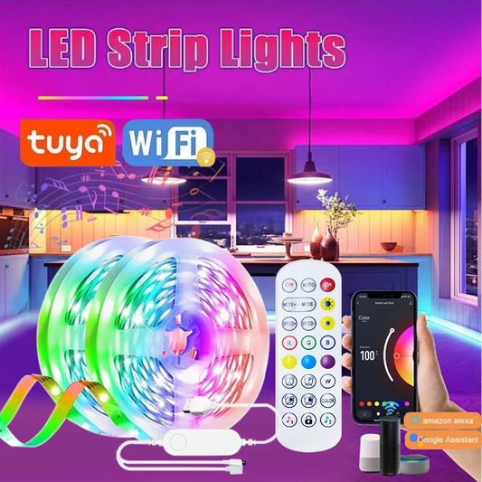 Fita de LED RGB Tuya WIFI - Iluminação Flexível para Ambientes