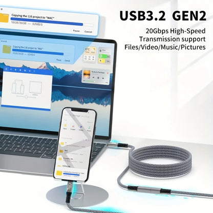 Cabo Extensor USB-C 10 pés - Carregamento 240W e Transmissão de Dados 20Gbps