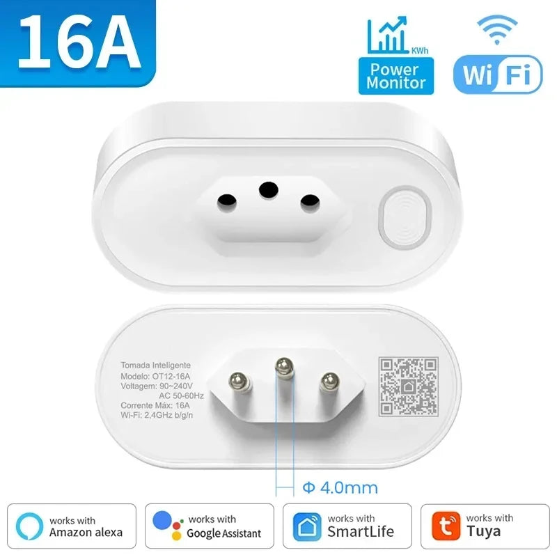 Adaptador TNCE Tuya Brasil 16/20A - Tomada Inteligente com Monitoramento de Energia