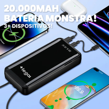 Power Bank 20000mAh com Lanterna Portátil - Design Favos de Mel