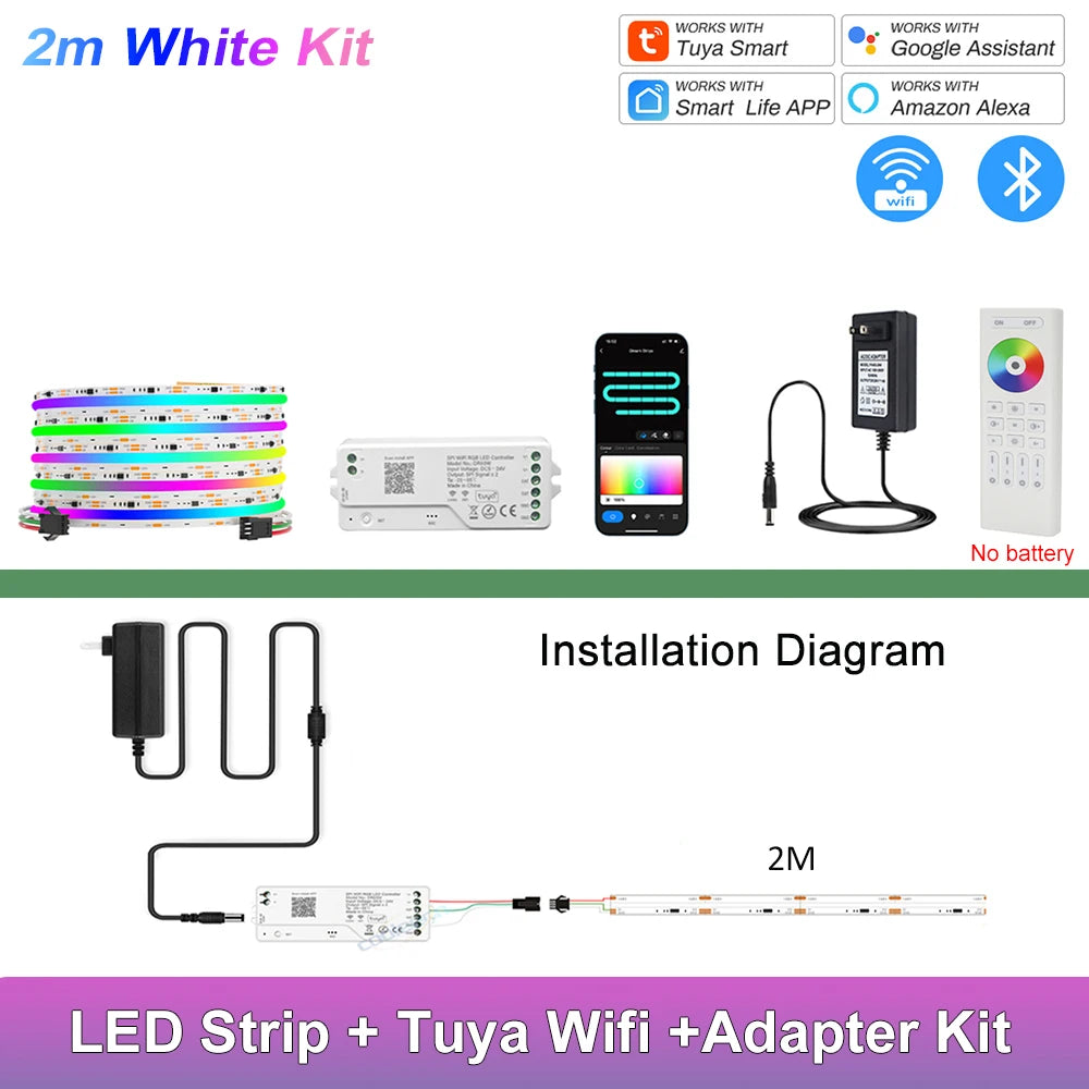 Fita de LED COB RGB Endereçável 1-25M 24V WS2811 com Controle Tuya WiFi