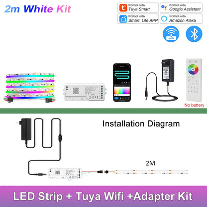 Fita de LED COB RGB Endereçável 1-25M 24V WS2811 com Controle Tuya WiFi