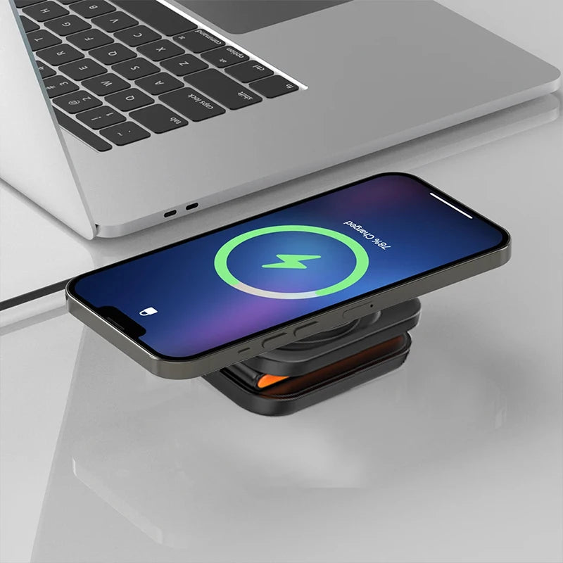 Estação de Carregamento 3 em 1 Dobrável com Carregador Sem Fio Magnético Rápido para iPhone, Apple Watch e AirPods