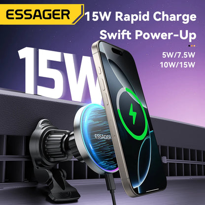 Carregador Veicular Magnético Essager 15W com Suporte Ajustável 360°