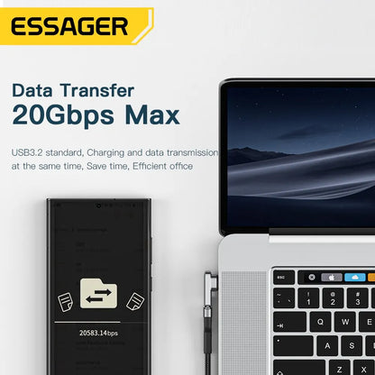 Adaptador Magnético USB-C Essager PD 100W - Carregamento Rápido e Sincronização de Dados 20Gbps
