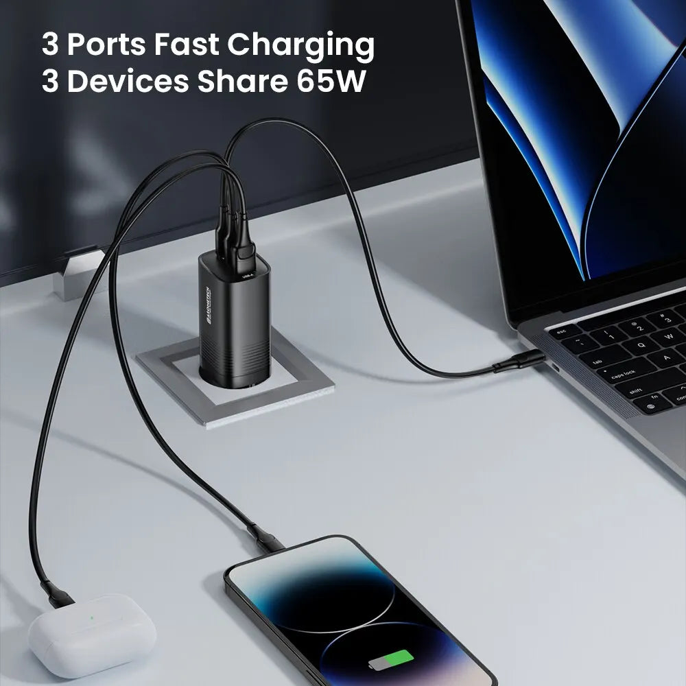 Carregador ASOMETECH GaN USB Type C 65W - Potência e Versatilidade para Seus Dispositivos