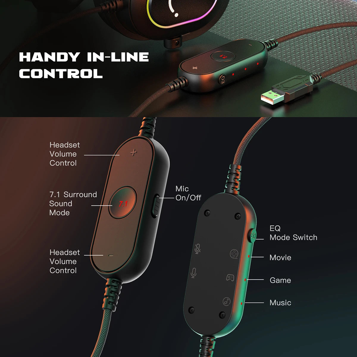 Fone de Ouvido Gamer Fifine RGB com Microfone - Som Surround 7.1