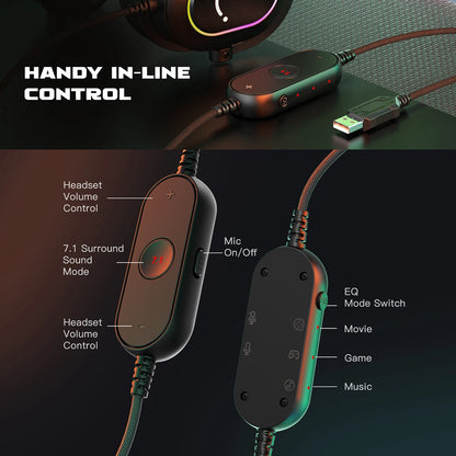 Fone de Ouvido Gamer Fifine RGB com Microfone - Som Surround 7.1