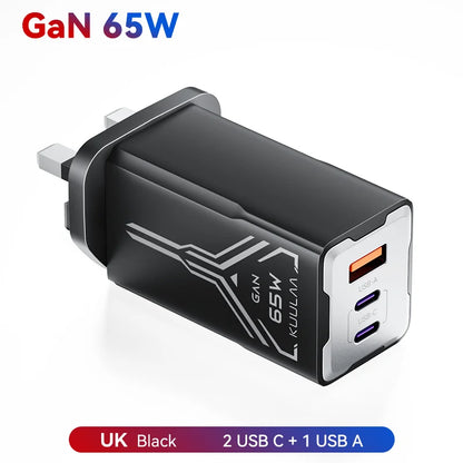 Carregador KUULAA 65W GaN - Carregamento Rápido 4.0 e 3.0 para iPhone 15, 14, 13 Pro Max e Laptops
