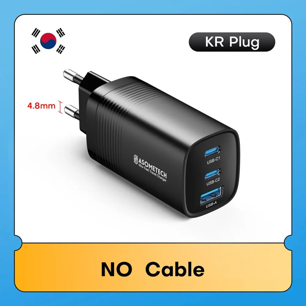 Carregador ASOMETECH GaN USB Type C 65W - Potência e Versatilidade para Seus Dispositivos