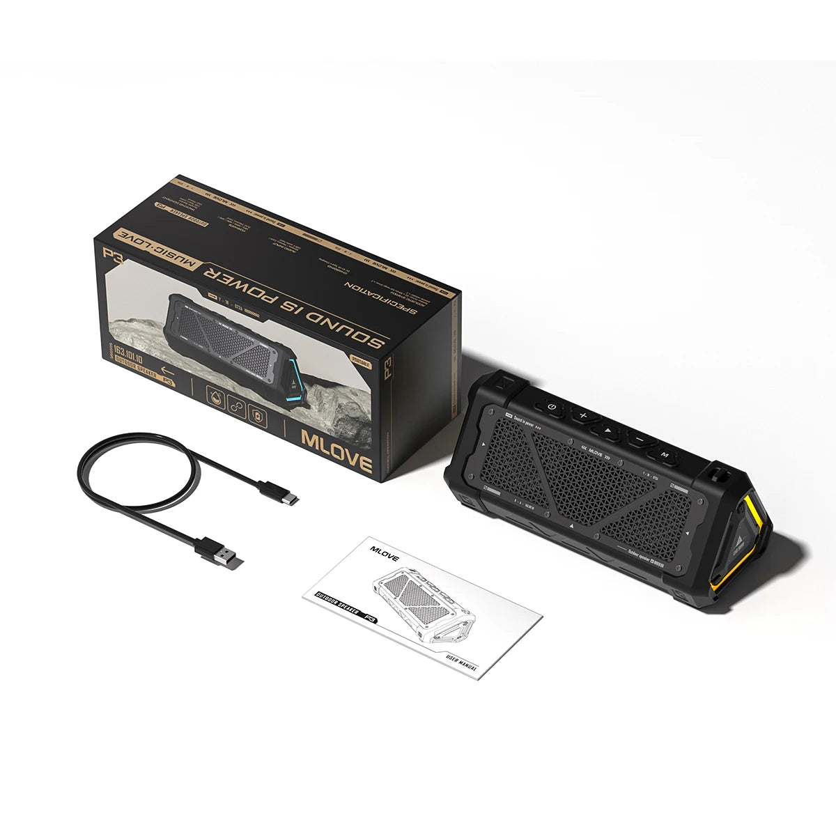 Caixa de Som Bluetooth MLOVE P3 - Potência de 40W, Som Estéreo, IPX7 à Prova d'Água